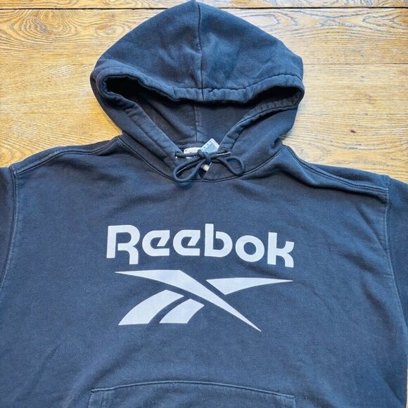 Reebok Sweater Mens Medium Black Casual Pullover Hoodie Sweatshirt - Picture 2 of 12